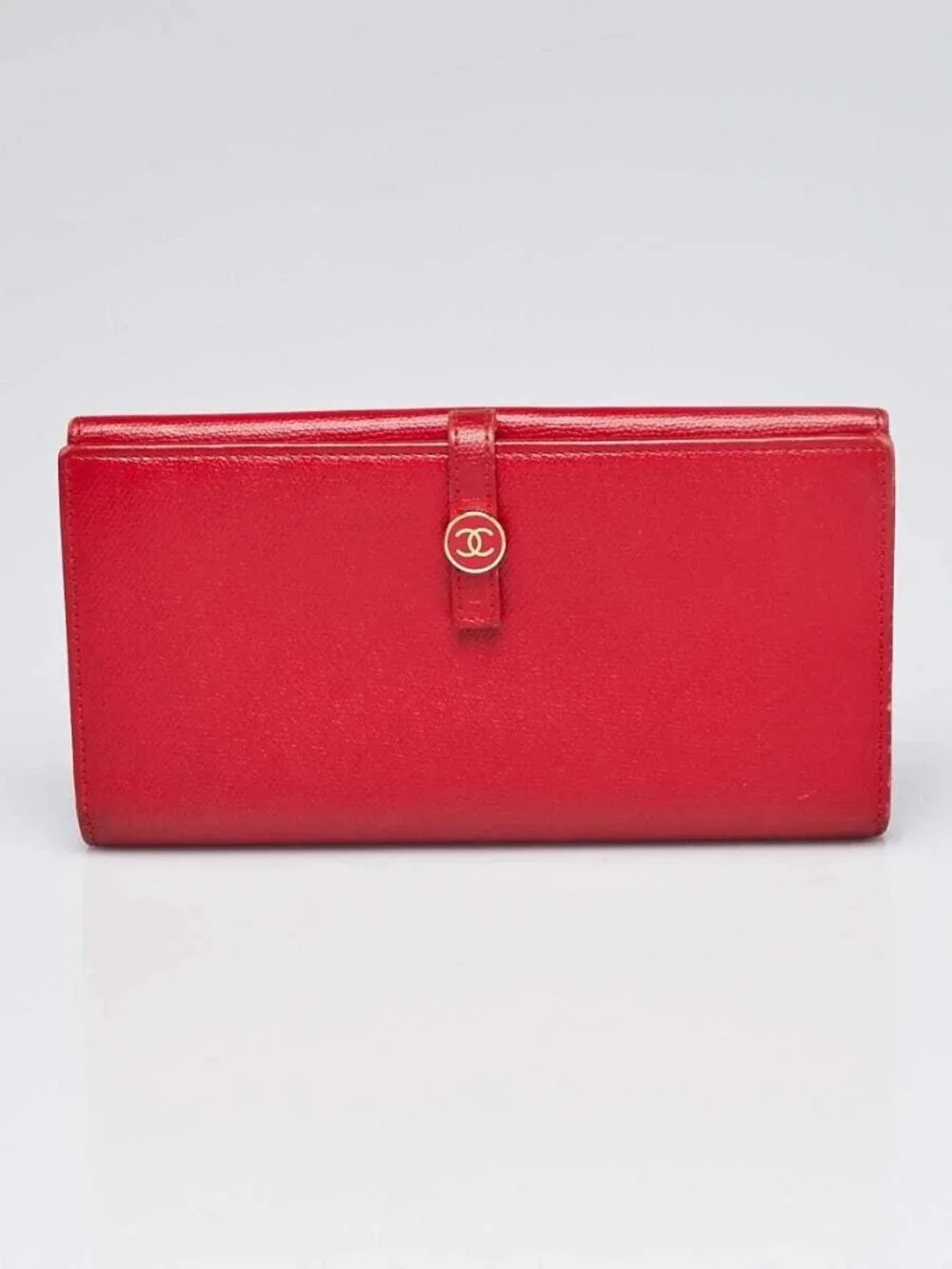 Chanel Red Grained Leather L-Double Wallet